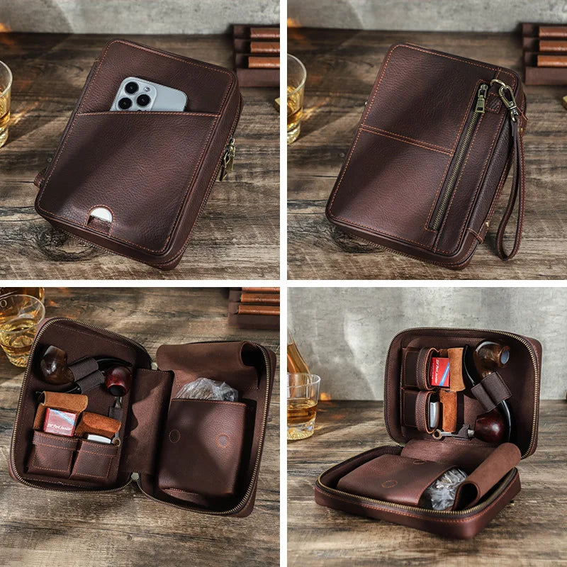 Handmade Full-Grain Cowhide Tobacco Pipe Bag