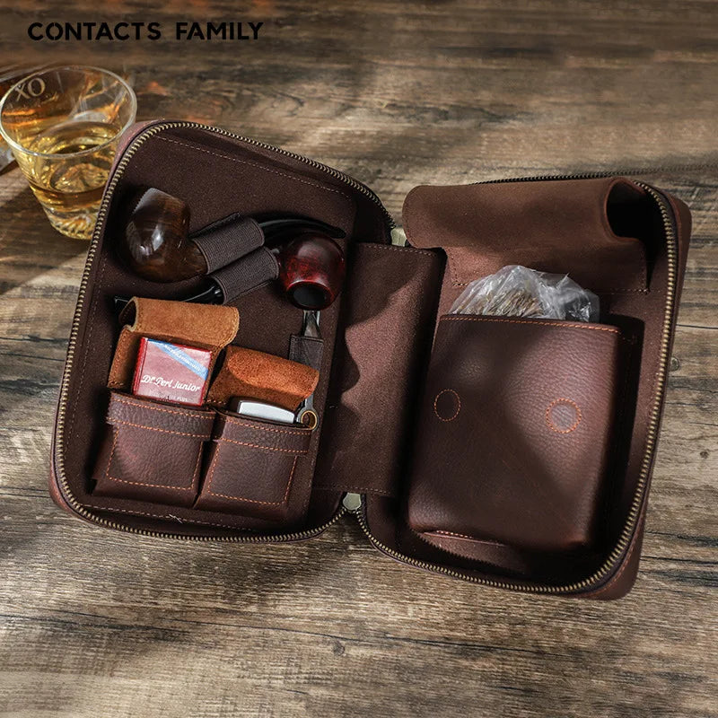 Handmade Full-Grain Cowhide Tobacco Pipe Bag