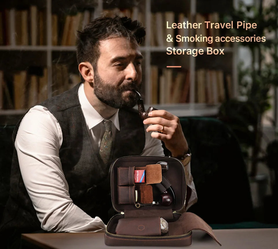 Handmade Full-Grain Cowhide Tobacco Pipe Bag